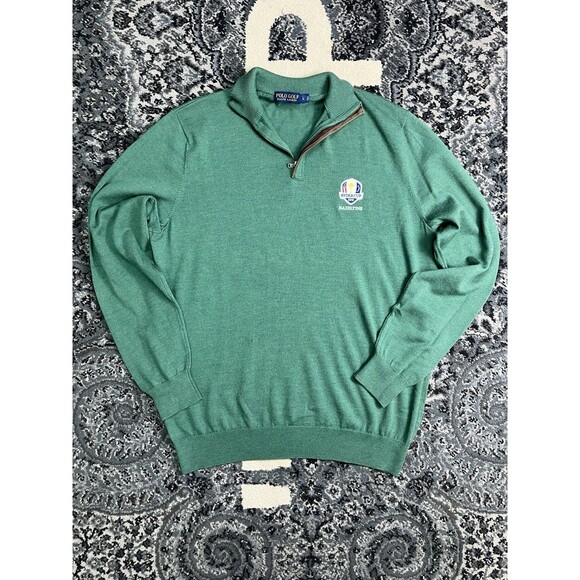 Ralph Lauren Mens SizeL Wool POLO GOLF Ryder Cup 1/4 Zip Pullover Sweater Grn